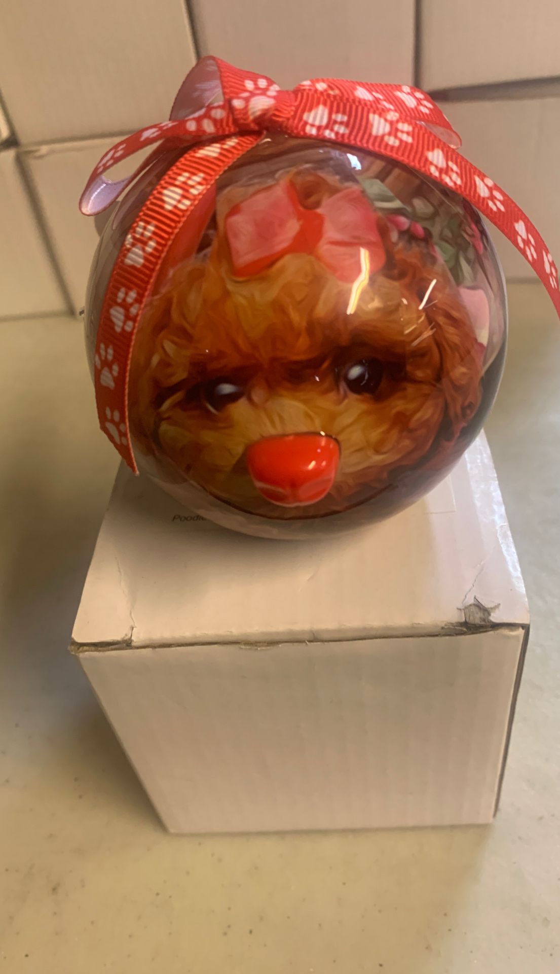 Blinking Poodle Christmas Ornament Plastic And Comes With 3 Batteries