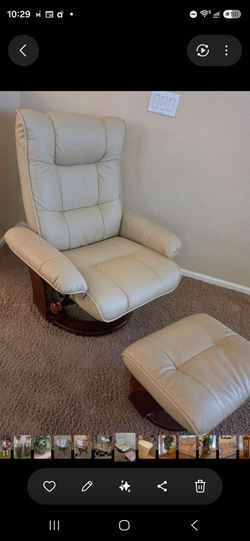 Beige Swivel Recliner Chair with Ottoman Foot Rest Faux Leather
