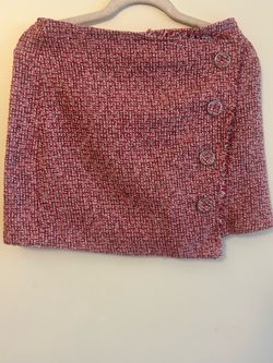 Red Tweed Mini Skirt with Button Detail