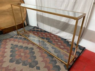 Long Gold Painted 2-Tier Sofa Table w/ Mirrored Top