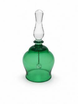 Bohemia Handmade Green & Clear Crystal Art Glass Decorative Bell Czech