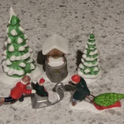 Department 56 Heritage Village collection New England Winter Accessory Set.  Hand painted porcelain figures.