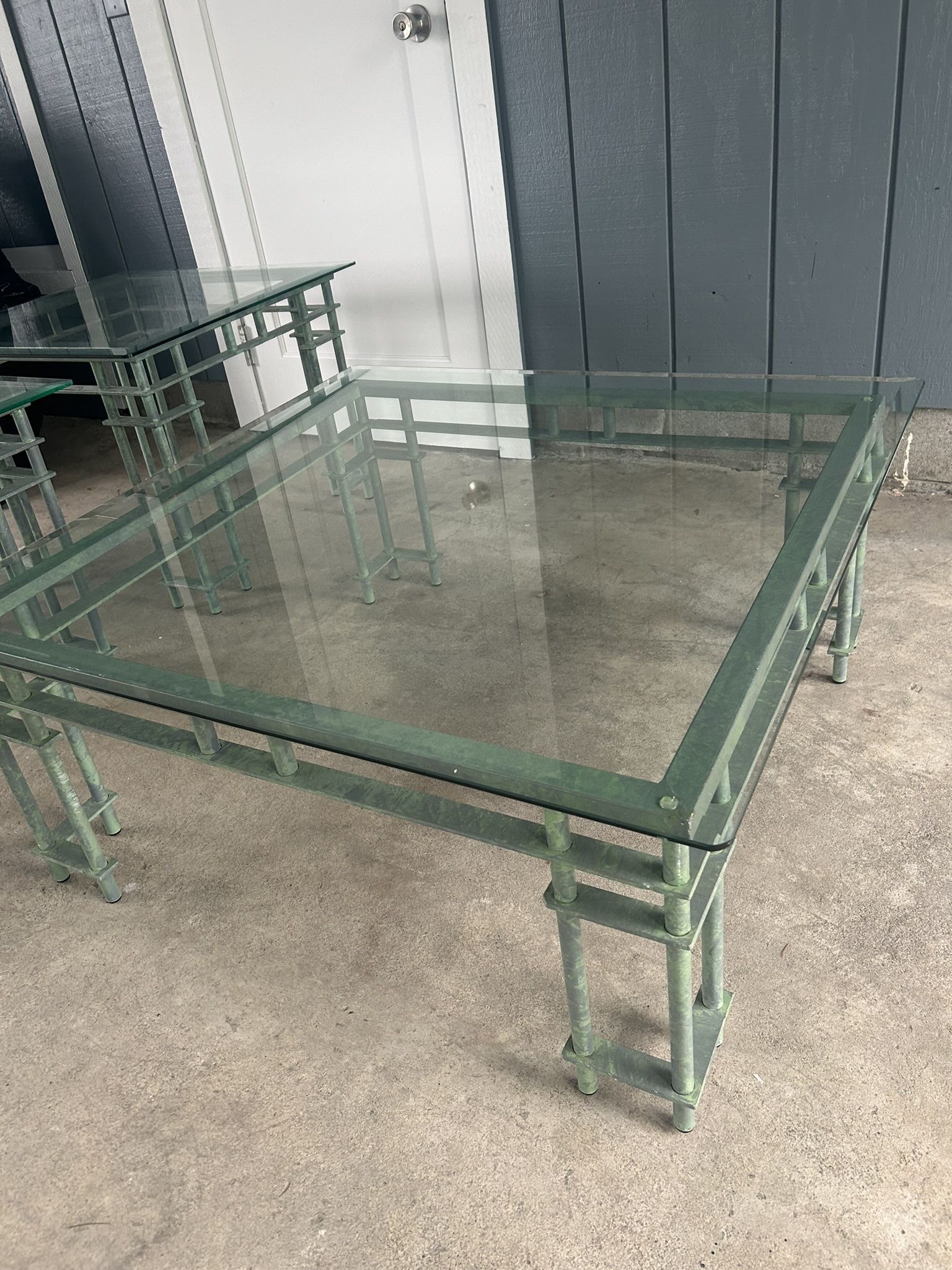 Wrought Iron Glass Coffee Table And Two Side Table Tables