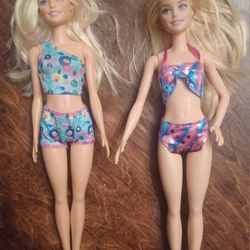 Two "Beach Day" Barbie Dolls By Mattel 