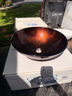 Brand New Casa Antica Doro Brown Glass Vessel Sink 16x16