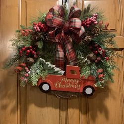 Beautiful Handmade Christmas/Winter Wreath with Red Truck