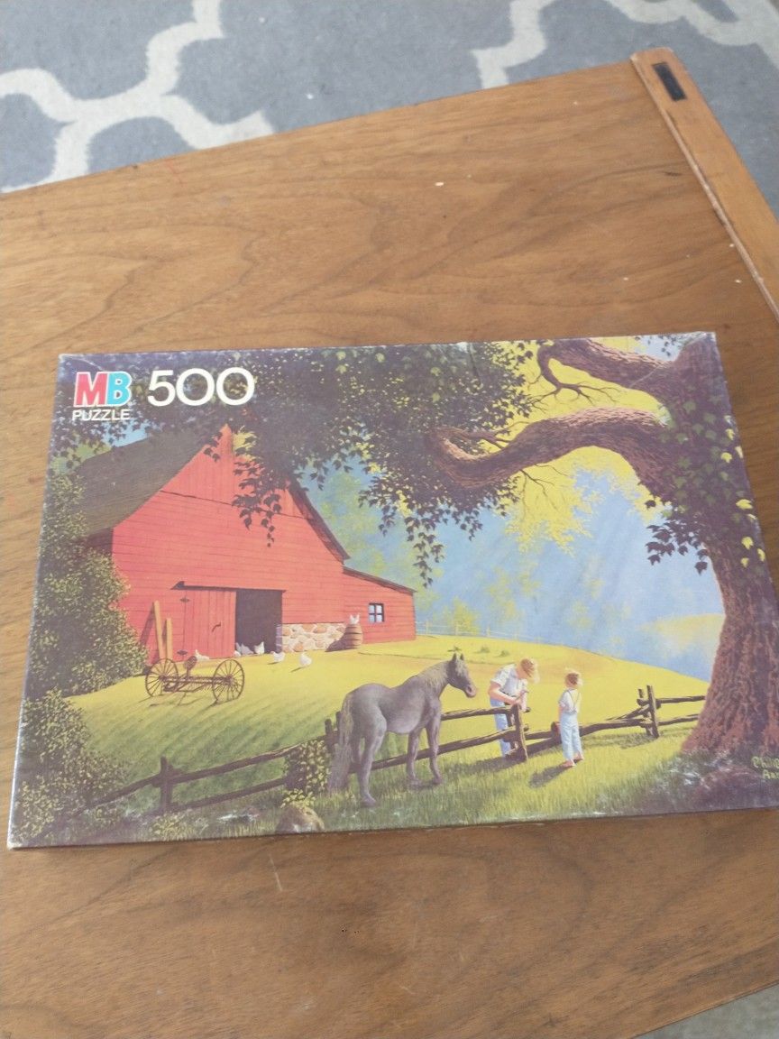 Vtg New 1982 Good Old Days 500 Piece Puzzle "Fence Repair" By Milton Bradley