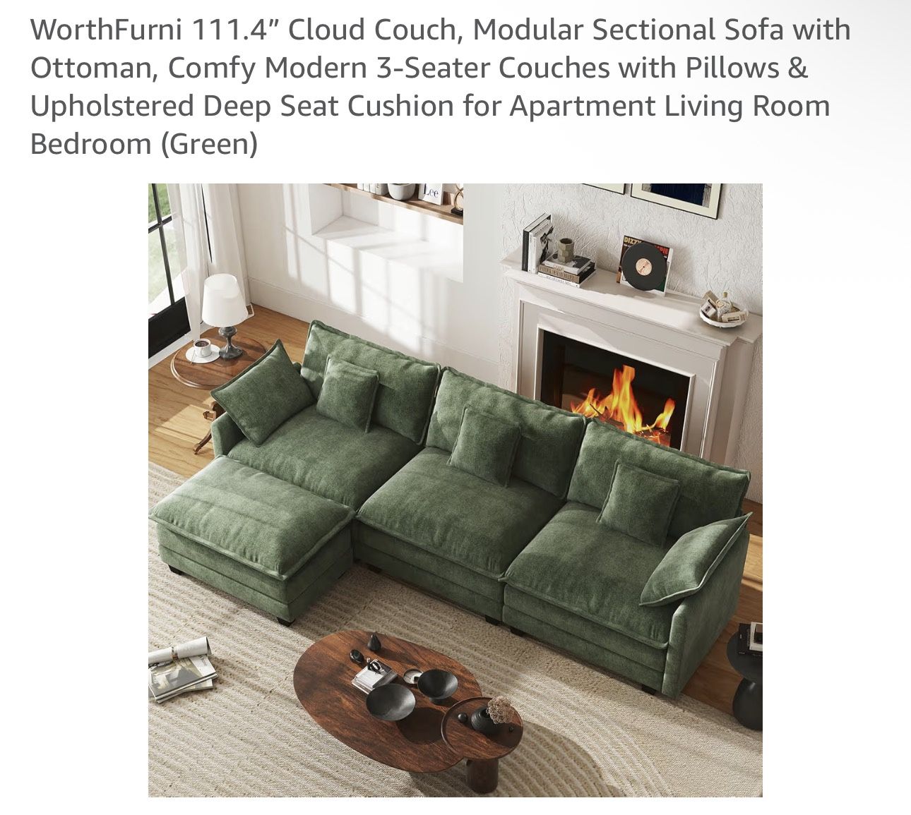 Sofa With Ottoman Green Modular 