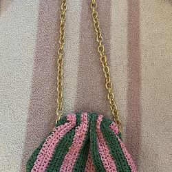 Maria La Rosa Pink And Green Striped Purse