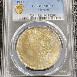 1921 Morgan Silver Dollar With Nice Tone And Gold Shield 