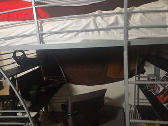 Twin size Grey loft bed with desk and shelfs
