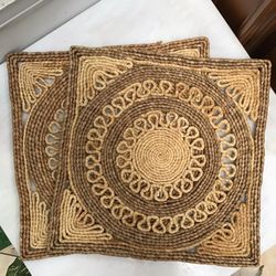 Vintage Rattan Woven Bohemian Placemats (Set of 2)
