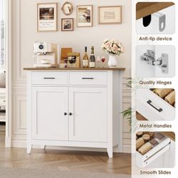 Entryway Cabinet, Kitchen Storage Cabinet, Farmhouse Buffet Sideboard with 2 Drawers and 2 Doors,Coffee Bar with Storage for Dining Room Living Room,W