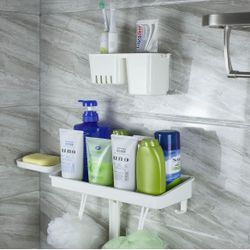 Shower Caddy Shelf Basket Wall Mounted Shower Organizer Set Bathroom Caddy for Toilet Kitchen Bathroom Adhesive No Drilling - 3 Pack (White)