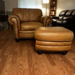 Vintage Robinson & Robinson Classic Cognac Club Chair + Ottoman