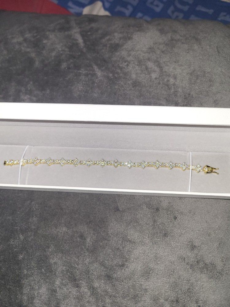 7 INCH 925 SILVER Gold Plated Moissanite Bracelet