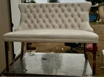 Tufted Velvet Settee with Nailhead Trim