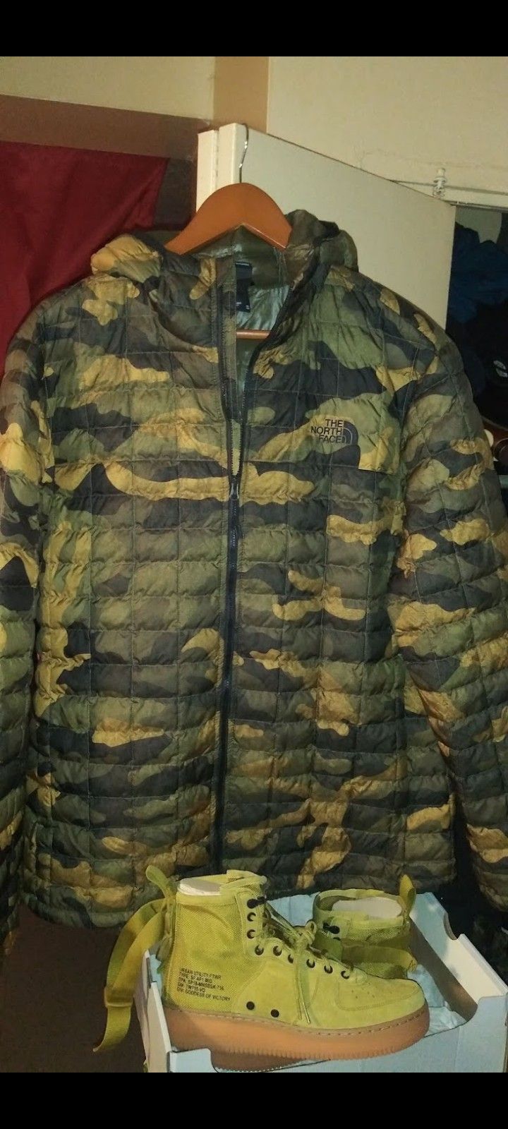 North Face Camo Thermoball Jacket $250 or Camo Nike Sneakers $175, Guess Jeans $49.99, Gap $35, Gap Sweats $29, Jordan $170, Levi's used $25 each