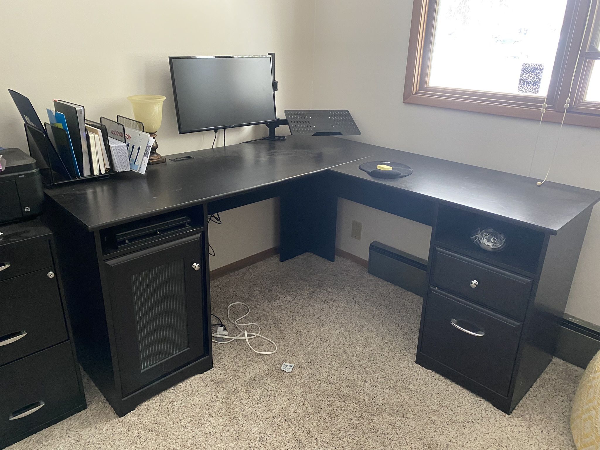 PENDING- L-Shaped Espresso Oak Office Desk