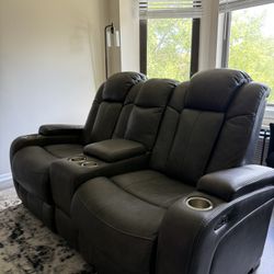 Power Leather Recliner Sofa Set