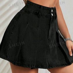 Pleated Denim Skirt