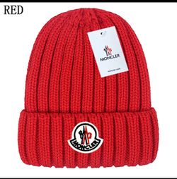Moncler Red Ribbed Knit Beanie