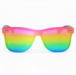 TOPFOXX SUSTAINABLE FUTURE MULTICOLOR WAYFARER RAINBOW SHIELD SUNGLASSES W/ CASE