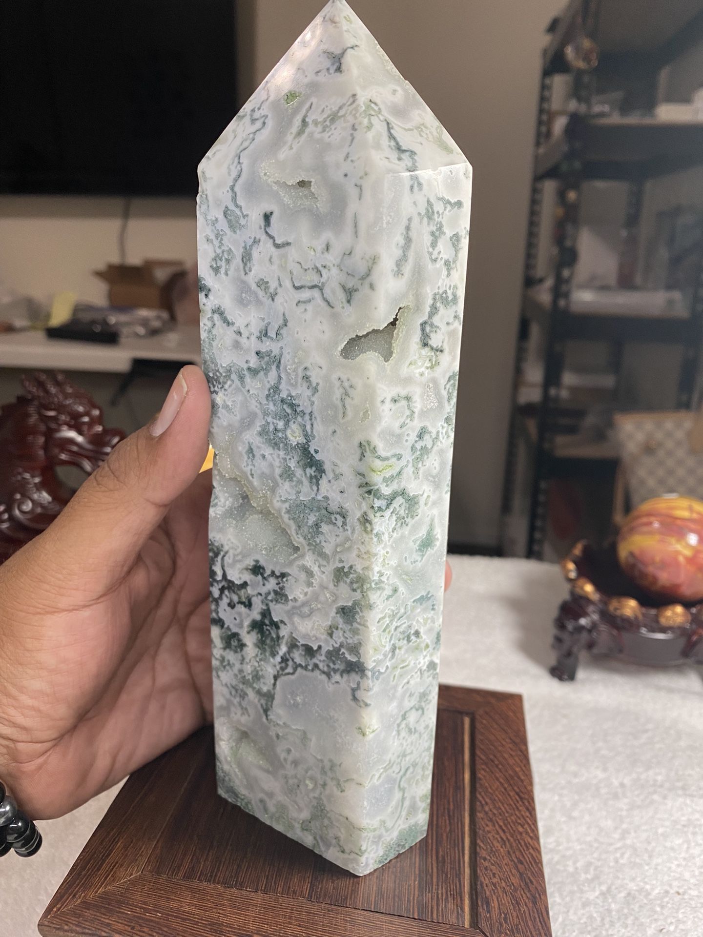 Moss Agate Tower With Druzz 