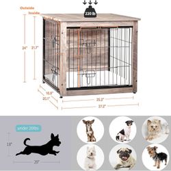 New Dog Crate Furniture with Cushion, Wooden Kennel Table with Double Doors, Indoor Dog House