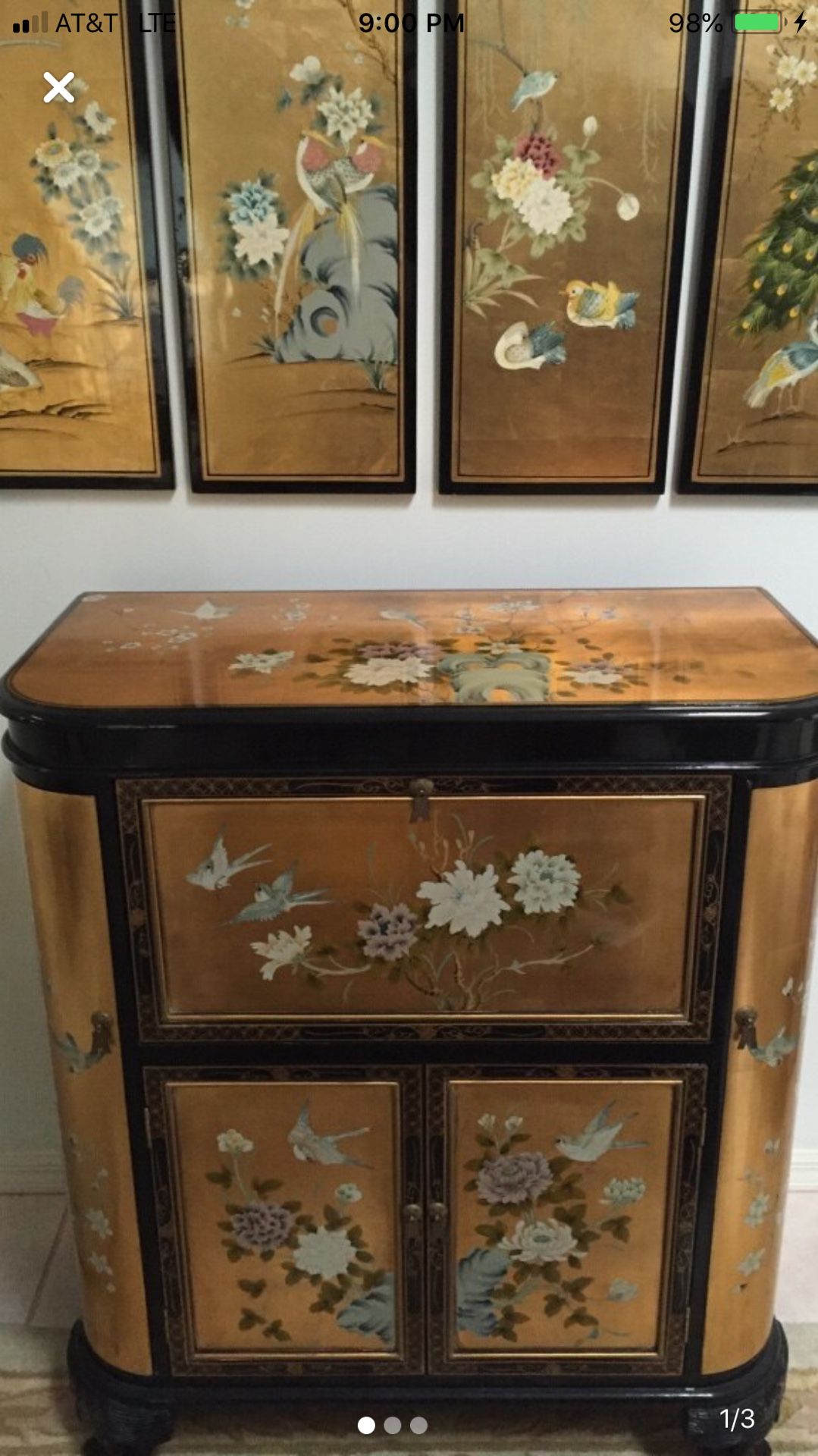 Antique Oriental wine cabinet with matching wall panels
