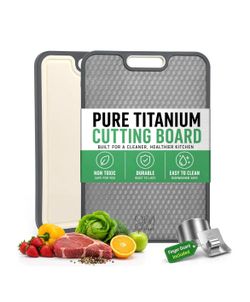 JBN Titanium Cutting Board for Kitchen, Dishwasher Safe, Non Toxic Double Sided Chopping Board with Hexagon Textured Surface, 15 × 10.4 Inch, Stainles