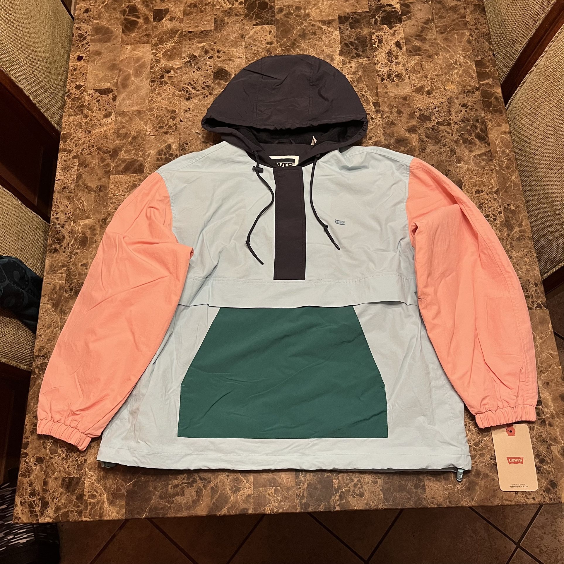 LW3ON725 LEVI'S WOMEN'S TASLAN POPOVER WINDBREAKER JACKET PINK/BLUE SIZE S