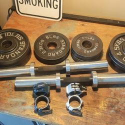 Fringe Loadable Dumbbells Handles Rogue Clamps 120lbs Disc Weights Olympic 