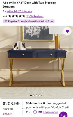 Willa Arlo Abbeville 47.5" Desk with Two Drawers