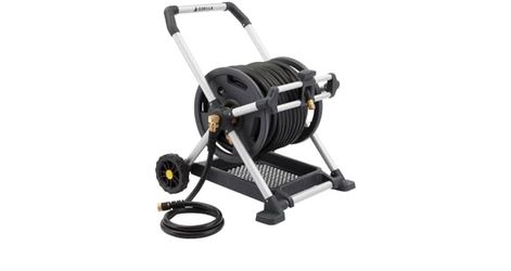 Gorilla Carts Gorilla 225' Aluminum Zero-Rust Mobile Hose Reel & Flexzilla Garden Hose 5/8 in. x 100 ft, Heavy Duty, Lightweight, Drinking Water Safe,
