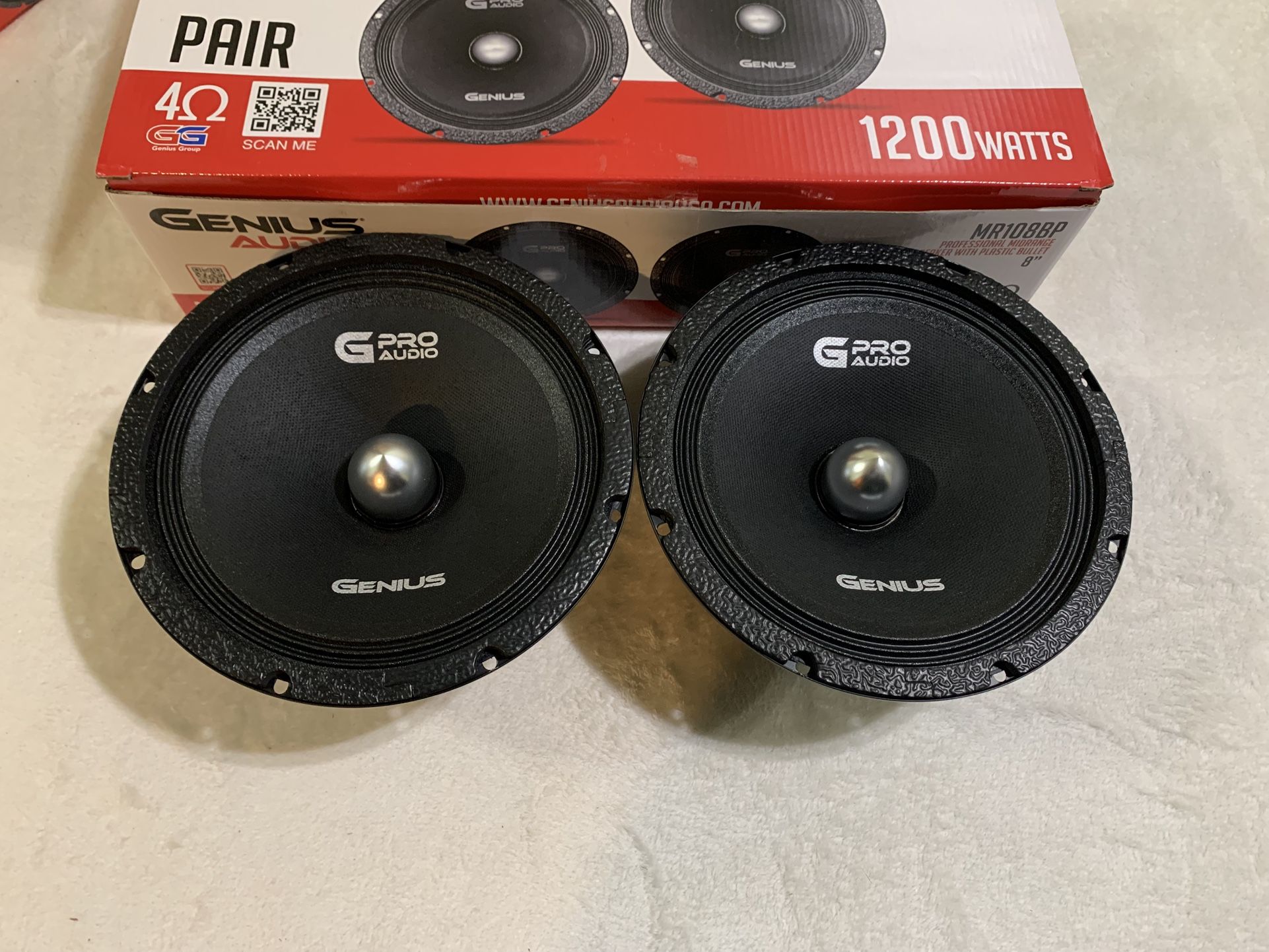 New Pair 8” Genius Audio Bullet Midrange Speakers Sold In Pairs $100 Per Pair