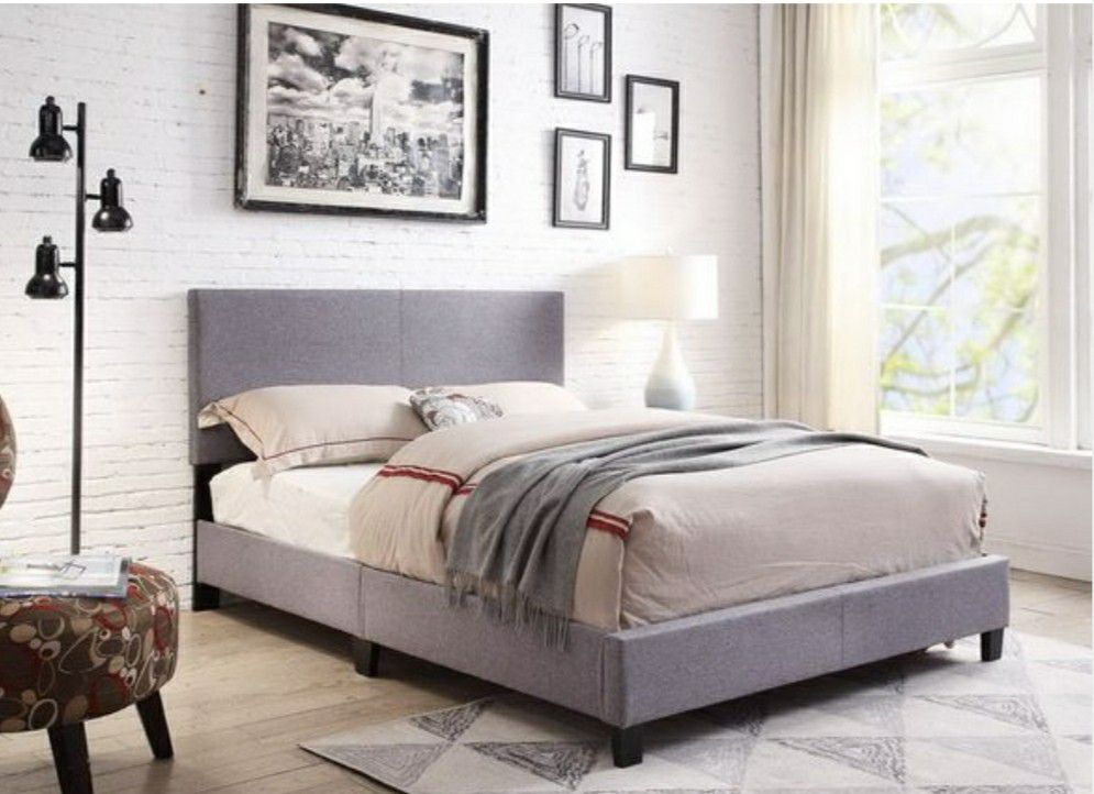 Gray Fabric Platform Bed