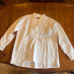 POLO RALPH LAUREN White Women's Half Buttoned Pintucked Blouse Shirt Top Large