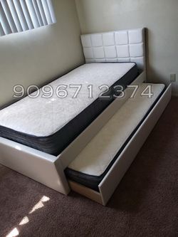 Twin twin size white Bunkbed with orthopedic mattress included