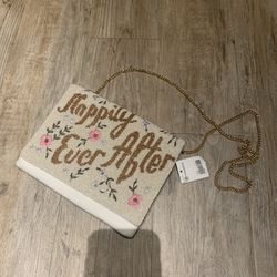 Happily Ever After Beaded Embroidered Clutch Crossbody Bag Bride Wedding