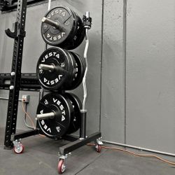 BUNDLE: Weight Tree / Bumper Plate Set 260 Ib / EZ Curl Bar / Advanced Olympic Barbell / Collars