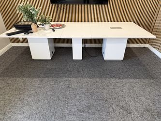 10 FT White Conference Table with Built-In Power