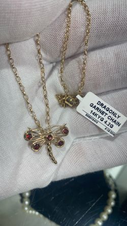 14kt Garnet Dragonfly chain