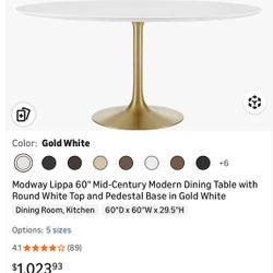 Modway Lippa 60" Mid-Century Modern Dining Table With Round Top