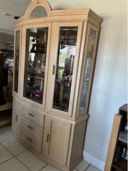 Large Light Oak Display Cabinet / Curio Cabinet
