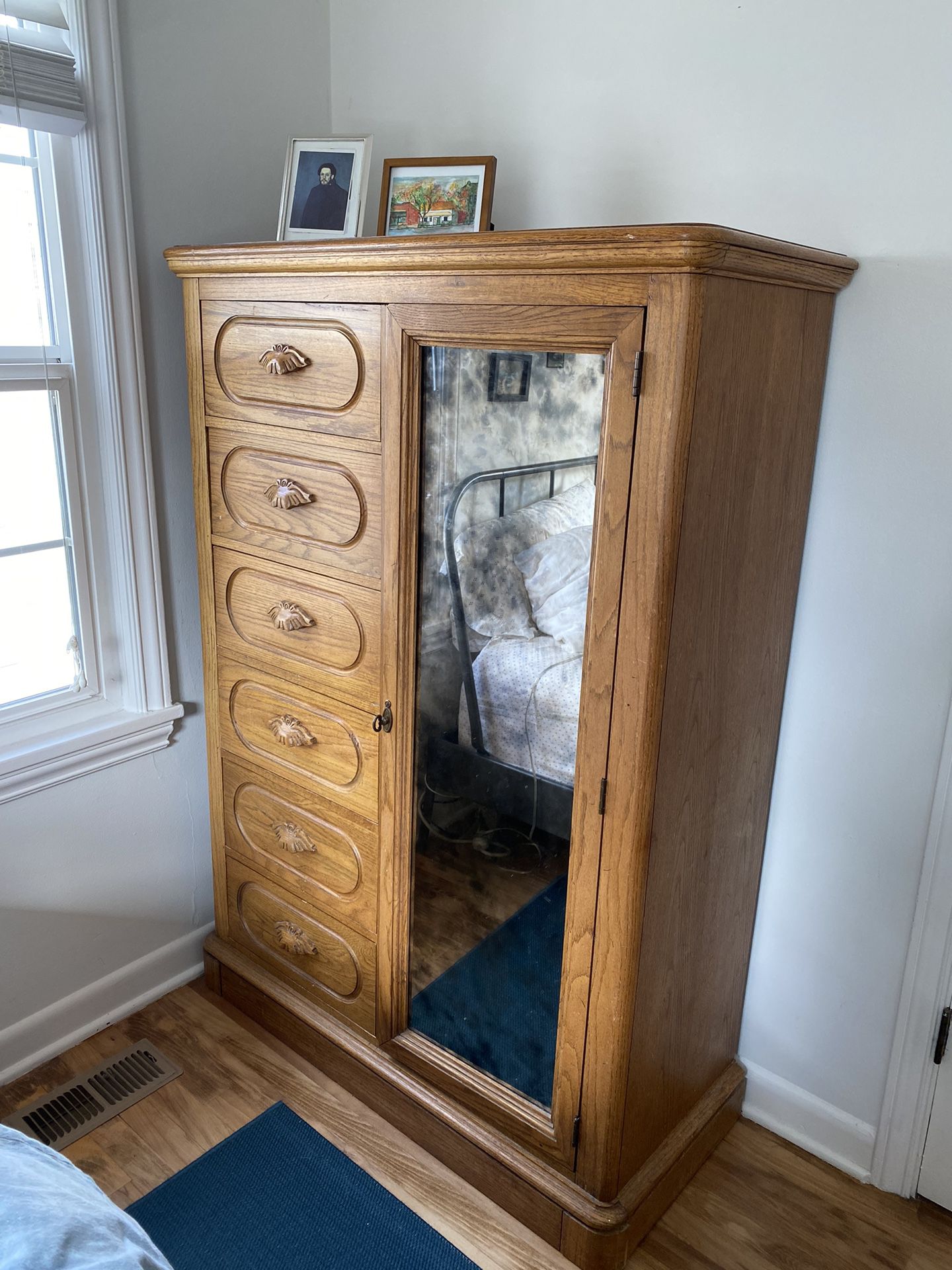 Antique Swedish Armoire w/ Foxed Glass 