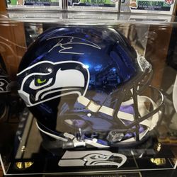 Signed Russell Wilson And Tyler Lockett Chrome Blue Helmet
