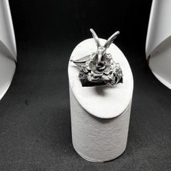 Sterling Silver Hummingbird & Flower Ring