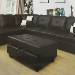 Black Leather Sectional Couch 