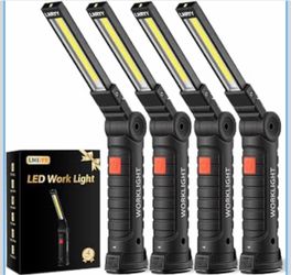 4Pack Rechargeable Magnetic LED Work Light/Flashlight for Mechanics 360° Rotation, 5 Modes, Super Bright, Tail Hook, Compact, for Car Repairing, Emerg